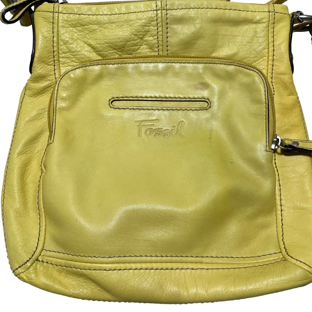Fossil Hanover Handbag Yellow Leather Crossbody‎ Organizer Flap Bag